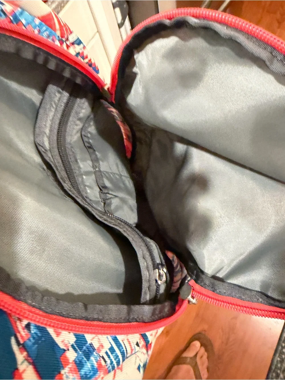 The North Face Coral & Blue Patterned Vault Backpack Padded Shoulder Straps
